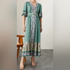 Monsoon Kaylee Contrast Print Kaftan Maxi Dress